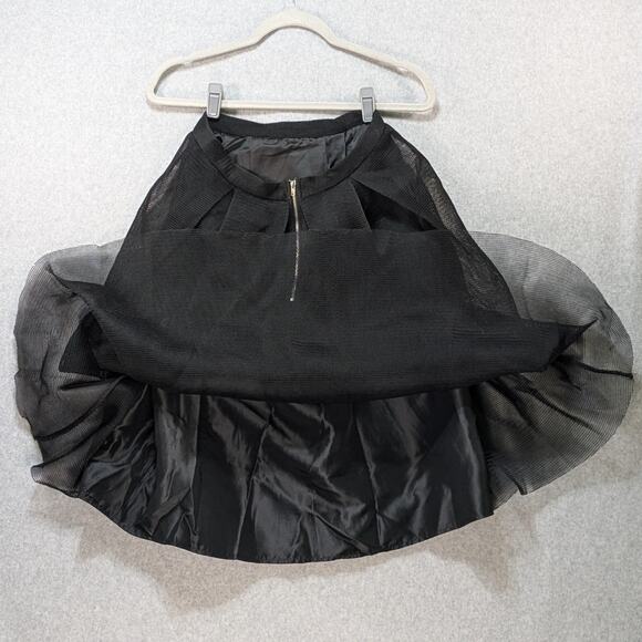 Maitai Black Pleated Midi Skirt Women’s Size M Mesh Overlay A-Line Whimsigoth - Picture 10 of 14